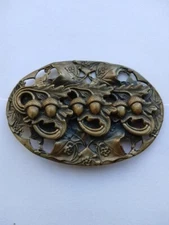  Victorian High Relief Brass Oval Sash Acorn Brooch