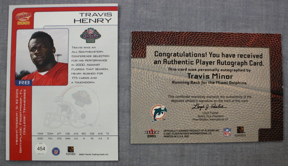 (2) Autógrafo Travis Minor Florida State Miami 2001 Fleer & Pacific Rookie Foto 4 de 4