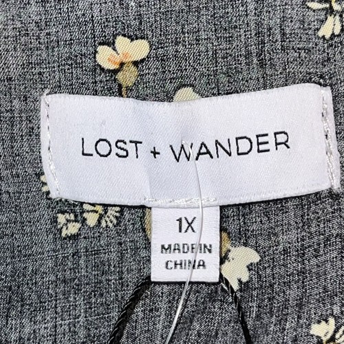 Lost + Wander Champagne Daisy Floral Long Sleeve Crop Top 1X Black Smocked NWT - Picture 7 of 10