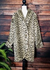 Vintage 80s Donnybrook Rare Made In Usa Leopard Print Faux Fur Coat Jacket Lined