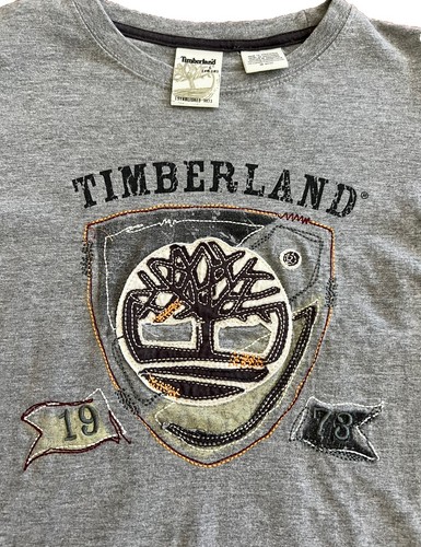 Timberland T-Shirt Tee Shirt Boys L (16-18) Gray Long Sleeve Logo - Picture 2 of 4