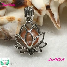 Lotus Flower I - Silver Plated - Locket Pearl Cage Pendant - Hold 6mm - 7mm