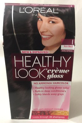 L'Oreal Healthy Look Creme Gloss Hair Color Rich Black/Double Espresso #1 NEW.