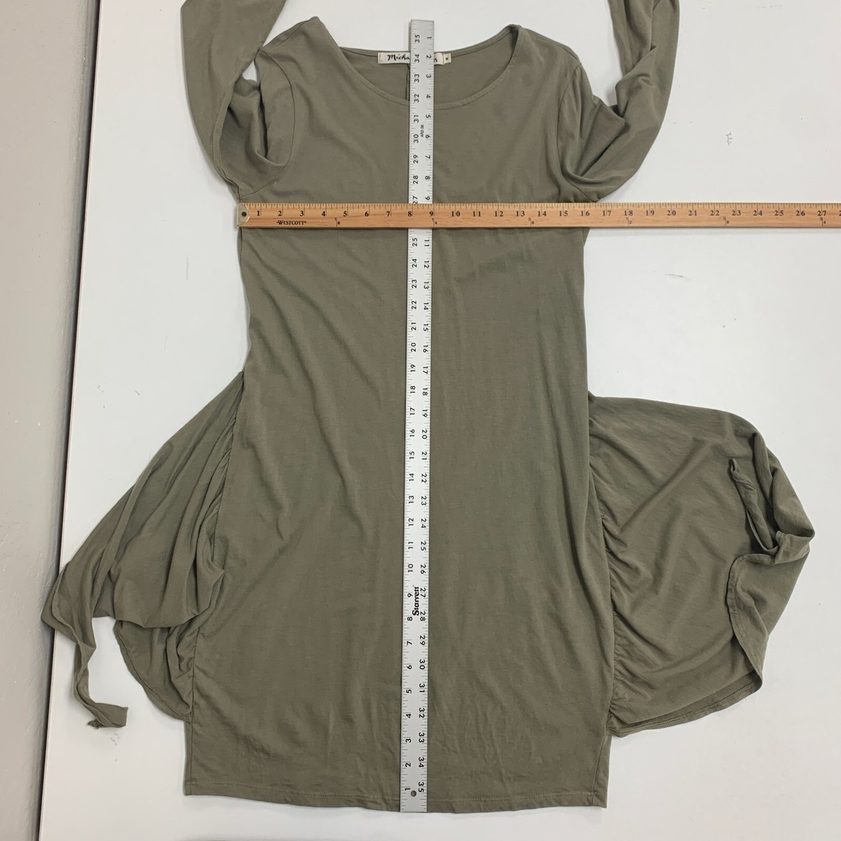 Michael Stars Dress Womens M Herb Green Faux Waist Wrap Jersey Long Sleeve  Mini | eBay