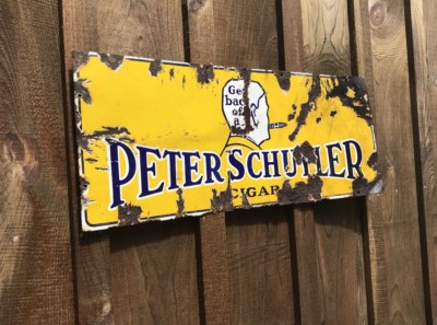 ANTIQUE TOBACCO ADVERTISEMENT PORCELAIN SIGN COUNTRY SHOP PETER SCHUYLER  CIGAR