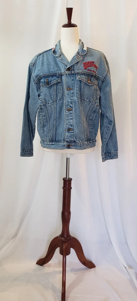 Chaqueta vaquera de colección Planet Hollywood para hombre pequeña Lake Tahoe Jean años 90 bordada Foto 2 de 4