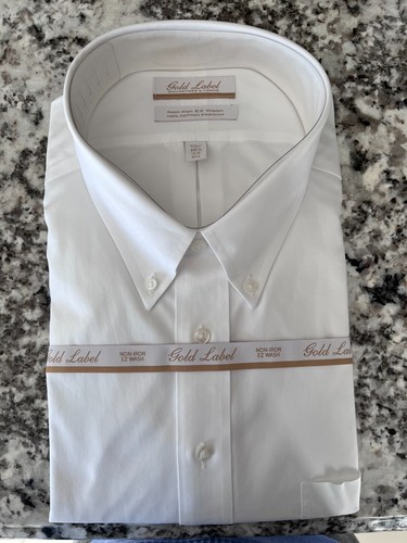 Men's Roundtree & Yorke Button Down No-Iron 18 1/2 - 34 Big, White, NEW in PKG!!