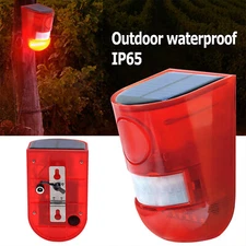 Solar Alarm Strobe Light Lamp Motion Sensor Waterproof Sound Security Outdoor