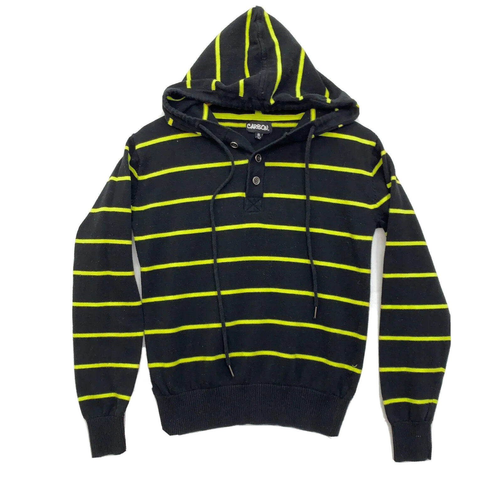 Carbon Knitted Pullover Henley Hoodie Size Small Black Yellow Striped  Sleeves | eBay