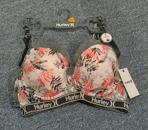 NEU Hurley Neu mit Etikett 2 Stück Komfort-BHs mit weichen Oberflächen Farbdruck und Grau 36C - Bild 2 von 4