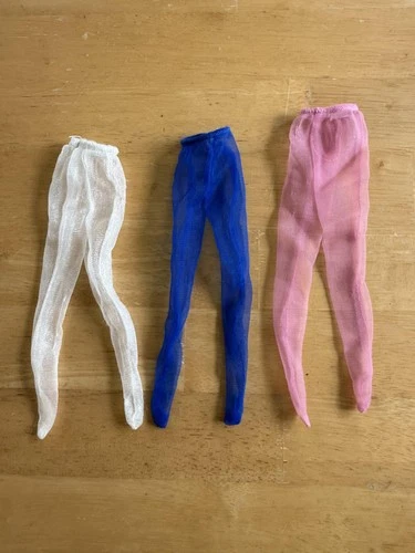 Vintage Barbie Sheer Stockings Leggings White Blue Pink Lot 3 11in Doll Mattel