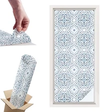 Frosted Window Film Self Adhesive Privacy Classic Mosaic Geometry Blue