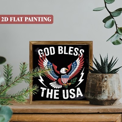 God Bless the USA Eagle Patriotic Wall Art, 4th of July Vintage Home Decor