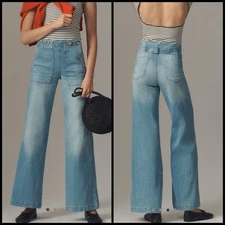 Pilcro Anthropologie The Kit Trouser Jeans High-Rise Wide-Leg Utility Size 34 P