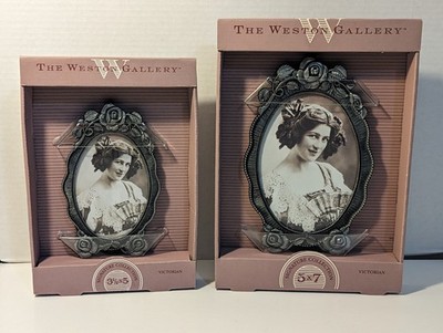 2 Vintage 1990s The Westin Gallery Victorian Style Metal Oval Picture Frames.