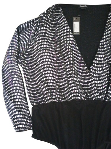 Boohoo Women's Plus Extreme Plunge Sequin Bodysuit Black Uk 22 New NWT US 18 - Picture 2 of 10