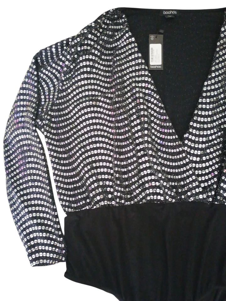 Body para mujer Boohoo Plus Extreme lentejuelas negro Reino Unido 22 nuevo con etiquetas EE. UU. 18 Foto 2 de 4