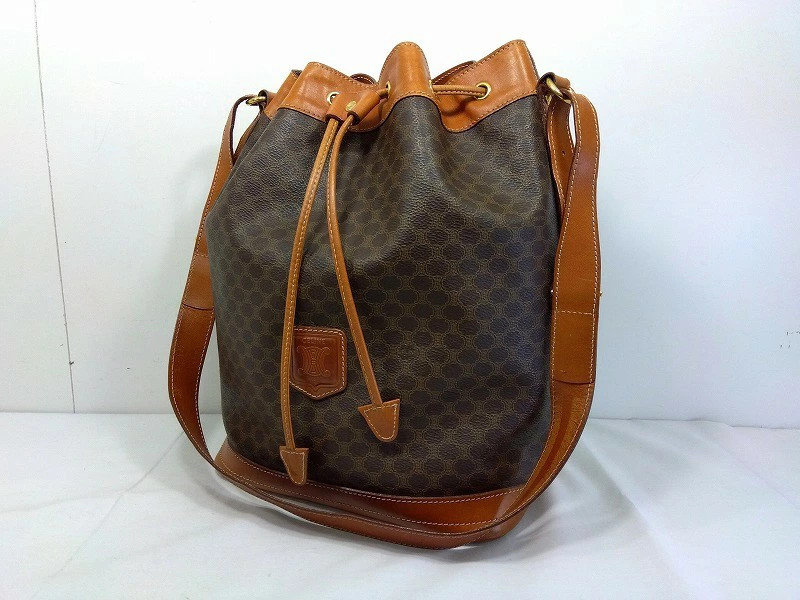 Celine Macadam Pattern Leather Drawstring Shoulde… - image 1