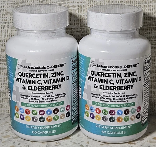 Lot of 2 Clean Nutra Q-Defend Quercetin Zinc Vitamin C & D Elderberry 01/2027