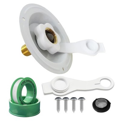 RV City Water Inlet With Check Valve, 3/4 NH Female to 1/2 NPT Male Flange Fr...