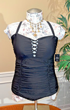 NWT TORRID, Wireless Lattice Front /Ruched Torso 1-Piece Swimsuit, Sz 2 18-20 