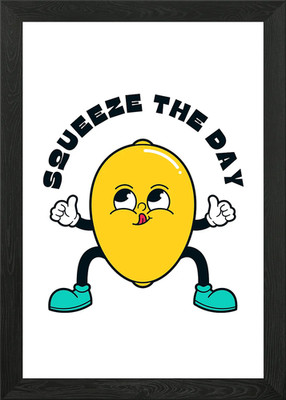 Squeeze the Day Zitrone Cartoon gerahmtes Wandbild Poster Leinwanddruck Bild