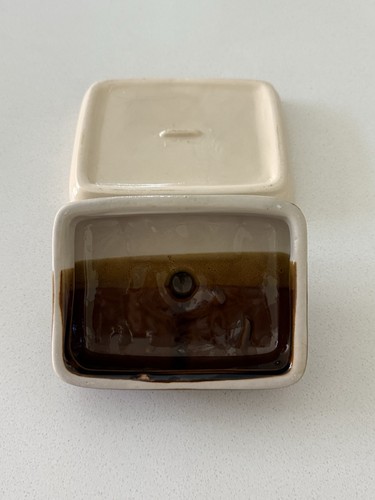 Vintage 1980s Franciscan Ceramics Earthenware Butter Dish Brown Tan - Picture 6 of 6