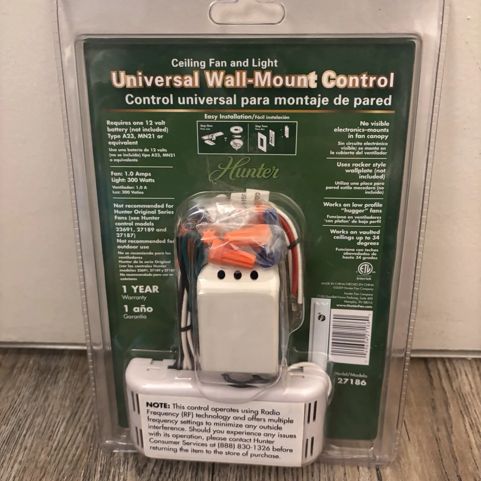 Hunter 27186 Ceiling Fan & Light Wall-Mount Control Dimmer Sealed Package - Image 3 of 4