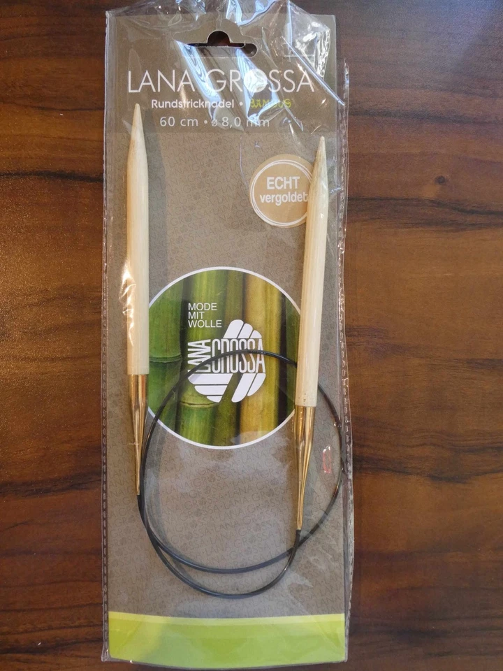 Rundstricknadel 8,0mm, 60cm lang, Lana Grossa aus Bambus, echt vergoldet