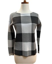 Jones & Co Size XS Gray White Checker Long Sleeve Sweater Preppy Office School