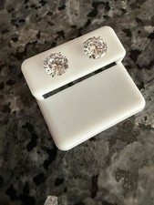 14K Solid Yellow Gold 8mm Circle Clear Cubic Zirconia Pushback Stud Earrings