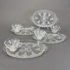 Anchor Hocking Vintage Clear Glass Snack Set Grape Design 16 Cups 16 Plates
