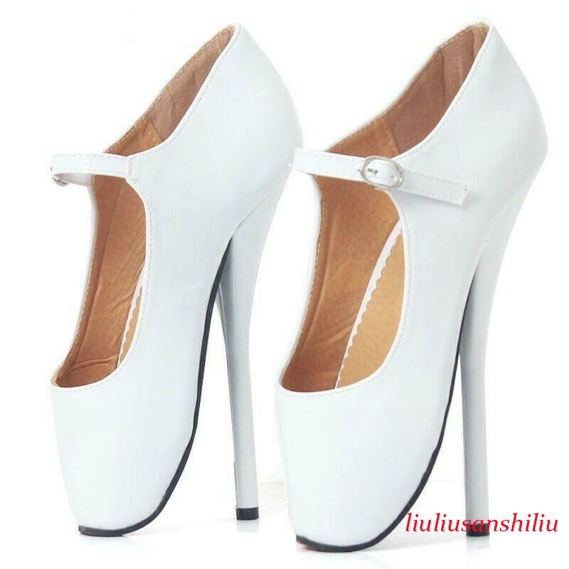 Ballet Boots Womens Buckle Super High Stiletto Heels 18cm Patent Leather Shoes