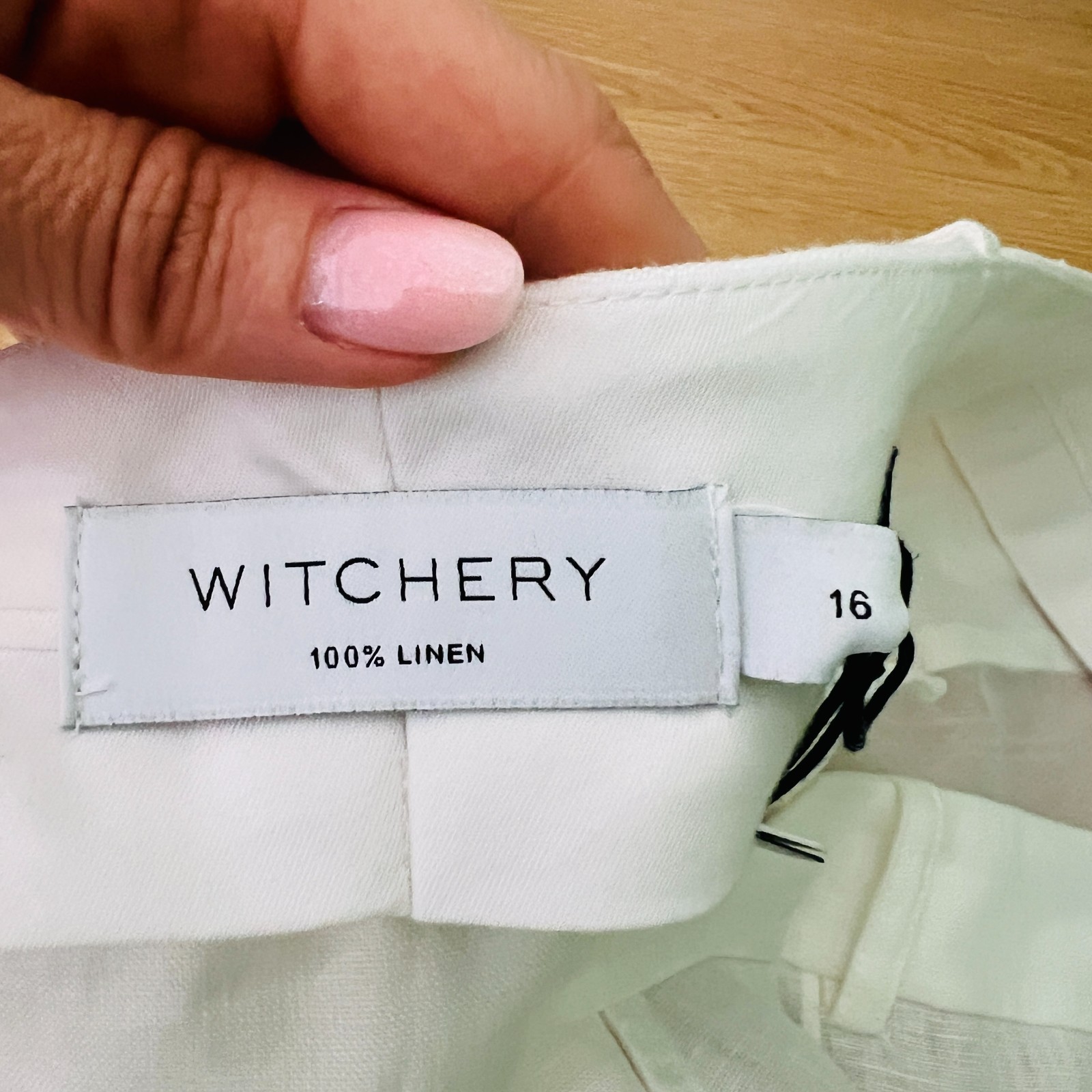 Witchery NEW Linen Pants Size 16 White Lightweight Straight Wide Leg RRP $199 image 3
