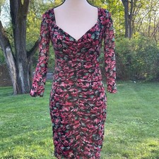 Y2K Cottagecor prairie Sheer Floral Ruched Bodycon Cutout Back GUESS Dress small