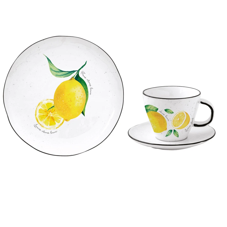 18tlg. Frühstücksset AMALFI ZITRONEN rund weiß gelb aus Porzellan EASY LIFE