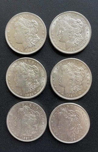 Lot Of 6 1921 90% Silver Morgan Dollars AU!
