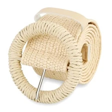  Woven Belts for Women, Wide Boho Stretchy Ladies Belts for Beige With O Ring