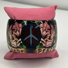 Ed Hardy 90s Acrylic Bracelet Bangle Hope Peace Rose Birds  Wide Chunky 3"