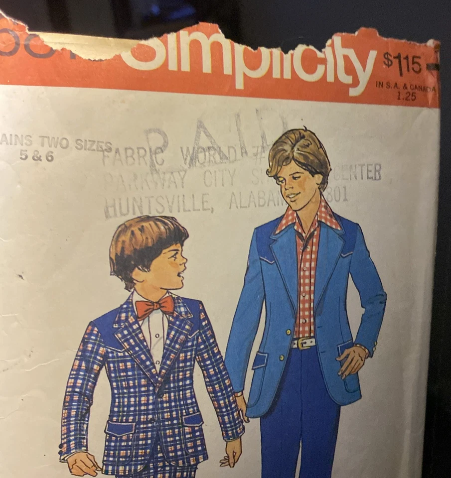 Men Teen Boy Simplicity Sewing patterns ~ 2 sizes patter # 6818 ~ sizes 5&6 - Image 2 of 4