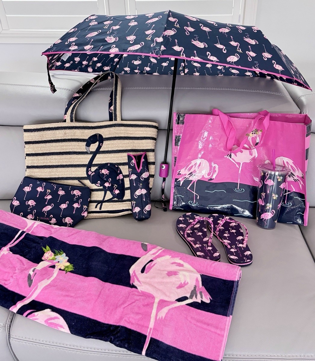 VERA BRADLEY FLAMINGO FIESTA Beach Bag-Towel-Tote-Tumbler-Umbrella