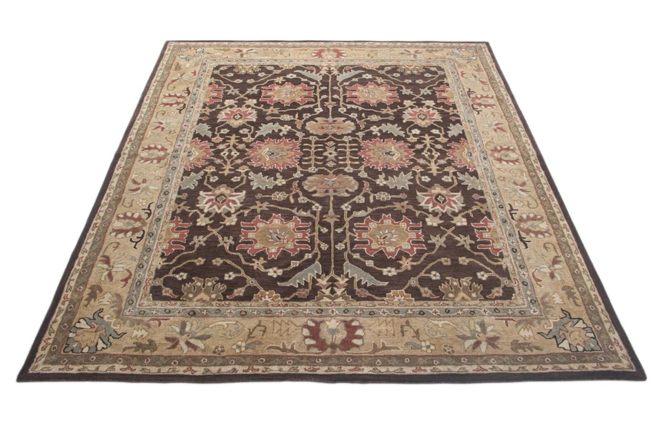 Alfombra Brandon Marrón Oriental Oushak acolchada a mano 100 % lana Foto 4 de 4