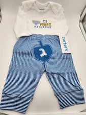 Carter's Baby Sz 3 mo. Unisex My First Hanukkah 2 Piece Pants Outfit Blue/ White