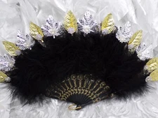 Embellished Art Deco Victorian Style Feather Fan - Open Fan Flapper Beauty 1