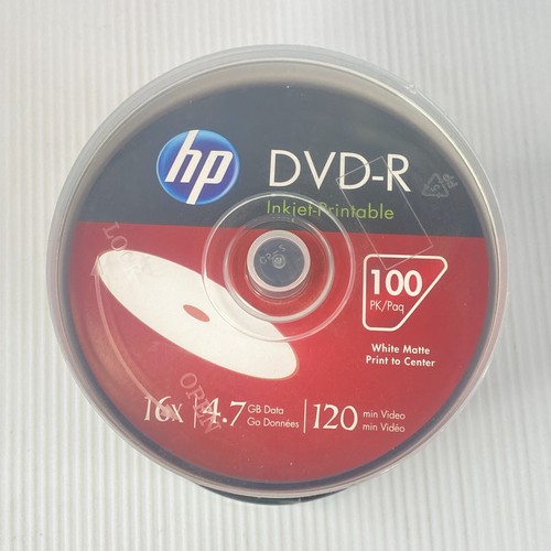 HP DVD-R Inkjet Printable White Matte 4.7GB 120min 100-PACK Sealed - Picture 4 of 4