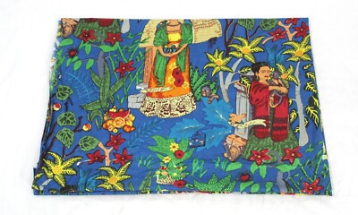 5 Yard Indian Blue Farida Kahlo Printed Fabric Beautiful Dressmaking Fabric US