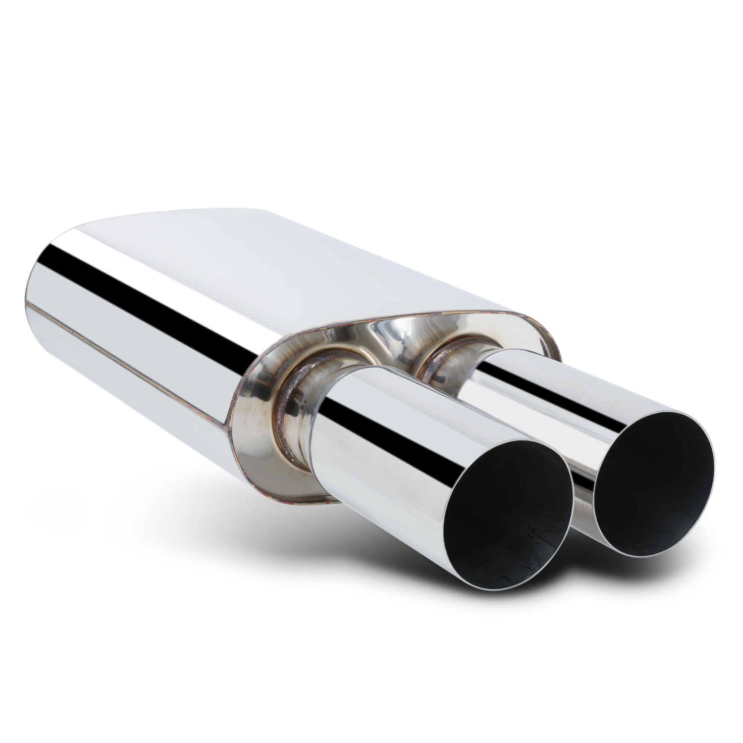 Stainless Steel 2.5"Inlet 3"Outlet Chrome Straight Cut Dual Tip Exhaust