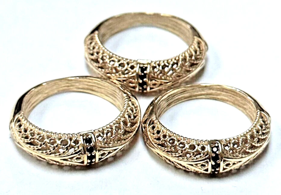 HSN Bellezza Juego de 3 Anillos Apilables Filigrana Espinela Negra Talla 8 Foto 2 de 3