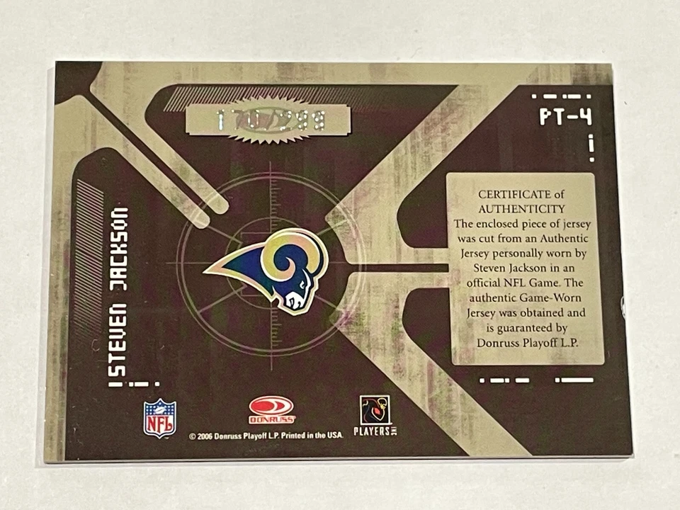 2006 Donruss Elite Football Prime Targets Relic #/299 - Steven Jackson - Rams - Image 2 of 3