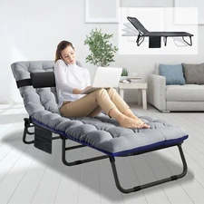 4 Position Adjustable Folding Camping Bed Military Cot w/Removale Soft Mattress